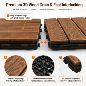 Modern Square <b>Interlocking</b> Smooth Outdoor Deck <b>Tiles</b> PVC Wood Grain 3D Embossed Waterproof Anti-Slip Patio Flooring - Product Image 2