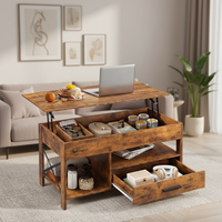Table basse moderne 39 pouces avec plateau relevable, compartiment de rangement caché, tiroirs et étagère, multifonctionnelle pour salon, structure en bois, facile à assembler