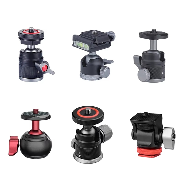 Universal Mini Metal Ball Head, 360° Swivel Tripod Mount with Cold Shoe, 1/4 3/8 Thread Adapter Camera Monitor Light Mic Bracket