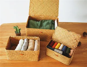 Набор корзин для кормления детей, большая плетеная коробка, игрушки, натуральное хранение белья, корзины для морской травы с деревянной крышкой, корзина для морской травы