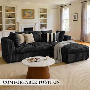 Canapé d'angle convertible moderne en forme de L, extensible, avec ottoman en velours et rembourrage en mousse haute résilience, pour salon, école, centre commercial - Product Image 4