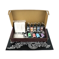 Kit d'Encre de Tatouage Temporaire Étanche GP Tendance 9 Couleurs avec Pochoirs au Henné et Autocollants pour Enfants, Femmes, Mains et Jambes