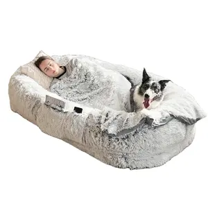 Üretici sıcak satış yıkanabilir çıkarılabilir lüks dev büyük insan boyutu ölçekli kabarık peluş büyük köpek için köpek yatağı