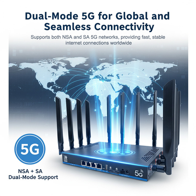 High Power Enterprise 5G Router with 4 External Antennas WiFi7 19000Mbps Speed 1.8GHz CPU for Eliminating Dead Zones Buildings