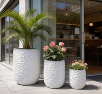 Ensemble de 3 pots en céramique, pots à fleurs blancs à motifs floraux en relief, pots cylindriques pour la décoration des cafés