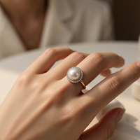 Bague ajustable ouverte en laiton plaqué or 18 carats avec perle vintage exquise, tendance, pour femme, idéale pour les mariages et les fêtes