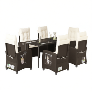 Set da Pranzo da Giardino in Rattan Marrone per 6 Persone, Resistente alle Intemperie, Arredamento da Esterno in Stile Contemporaneo - Product Image 1