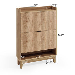 Meuble à chaussures étroit moderne facile à assembler avec 2 tiroirs rabattables, rangement dissimulé et étagère ouverte, 31,5 po de large, pour entrée - Product Image 6