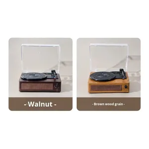 เครื่องเล่นแผ่นเสียงไม้แบบวินเทจ พกพาสะดวก พร้อมบลูทูธ ลำโพงในตัว ฝาครอบกันฝุ่น เหมาะเป็นของขวัญสำหรับคนรักแผ่นเสียง - Product Image 3