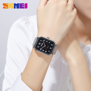 Skmei Square Quartz <b>Watches</b> Gold Stainless Steel Band Analog Display 10mm Thickness 30M Waterproof For Men And Women - Product Image 3