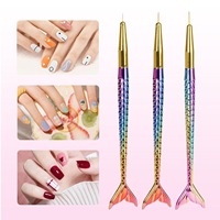 Nouveau design Nail Art brosse peint sculpté crochet stylo sirène poignée dégradé tige poisson queue tirer ligne stylo 3 pièces