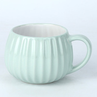 Mug à café en céramique côtelée nordique en gros – Tasse en porcelaine cannelée minimaliste en forme de citrouille avec grande poignée
