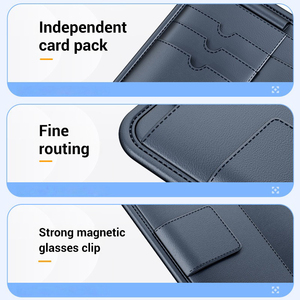 ที่เก็บของอเนกประสงค์ติดกระจกบังแดดในรถยนต์ วัสดุหนัง พร้อมที่หนีบใบขับขี่ แผ่นกันแสง ที่ใส่แว่นตา และบัตร - Product Image 3