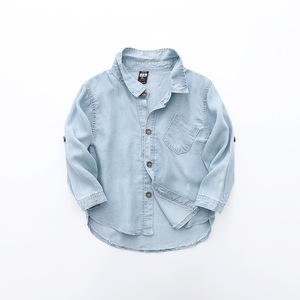 도매 2022 봄 새로운 어린이 셔츠 씻어 실크 자켓 얇은 코트 아기 데님 셔츠 소년 청바지 코트 - Product Image 2