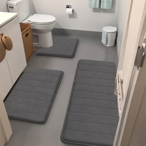 Ensemble de tapis de salle de bain Cangming 3 pièces en polaire corail antidérapant absorbant design moderne et simple pour toilettes et sol - Product Image 1