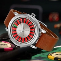 Montre Homme Luxe “Hot Sell” Mouvement Japonais, Cadran Rotatif Style Roulette de Casino avec Bracelet en Cuir, Diamètre 42mm