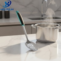 Cuillère à dents en acier inoxydable de qualité alimentaire avec logo personnalisé, manche en caoutchouc confortable, pour la cuisine et le service