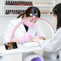 Table de manucure pliable demi-lune avec lampe et support pour téléphone, idéale pour les techniciennes d'ongles, le maquillage et les extensions de cils