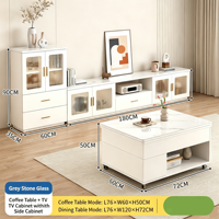 Table basse relevable multifonctionnelle moderne 2-en-1 convertible, table d'appoint mobile avec plateau en verre pour salon et usage domestique
