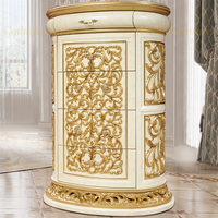 Lit king-size en bois sculpté à la main de luxe avec tables de chevet, couleur or antique, meubles de chambre à coucher