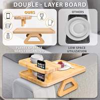 Plateau d'accoudoir de canapé en bambou multifonction pliable avec porte-gobelet, facile à nettoyer, pour salon
