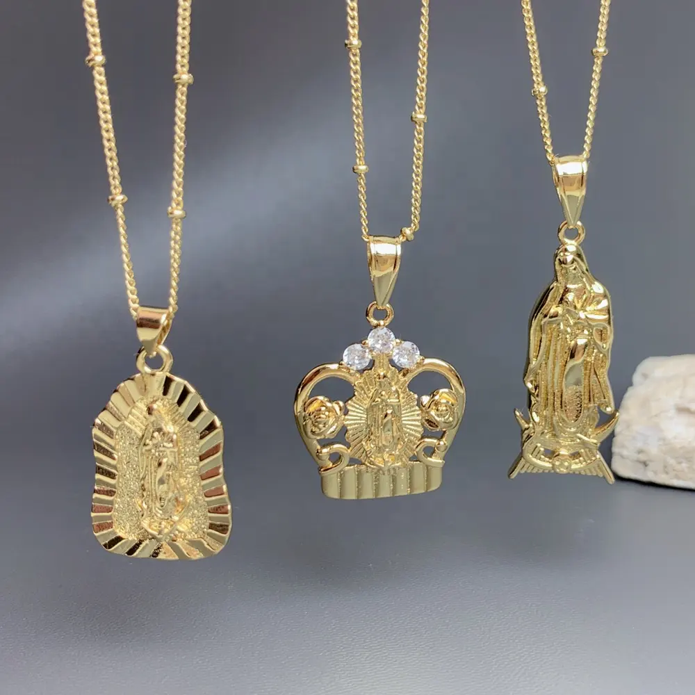 Оптовая продажа, ожерелье с подвеской в виде короны Девы Марии Гуадалупе для женщин, Классические Религиозные Подвески, чокер, ювелирные изделия