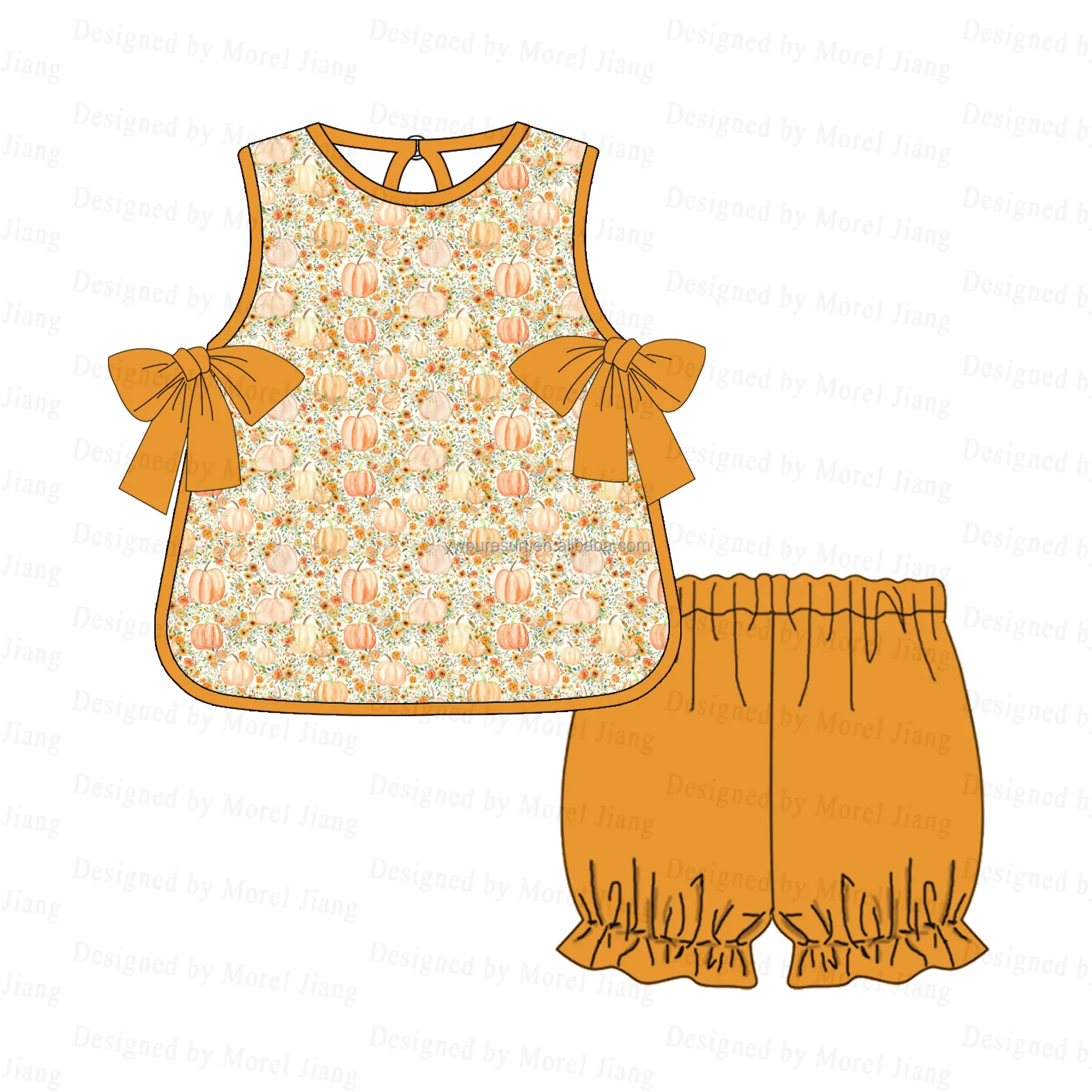 2024 Fall Styles Girl Clothing Set Boutique Wholesale Pumpkin Shorts Sets ODM OEM Service-Puresun