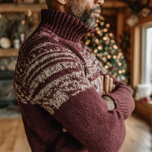 Suéter de <span class=keywords><strong>Cuello</strong></span> <span class=keywords><strong>Alto</strong></span> Estilo Fair Isle Navideño, Mezcla de Lana Merino y Cachemira, Manga Larga de Invierno, Transpirable, Antiarrugas, con Logotipo Frontal - Product Image 6