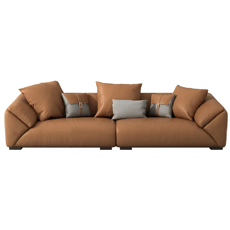 Light luxury nappa leather modern minimalist small apartment living room Italian minimalist leather sofa combination sofa