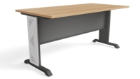 Bureau de travail en fer bicolore avec pieds en forme de I, poste de travail moderne bicolore, mobile et portable pour la maison ou le bureau