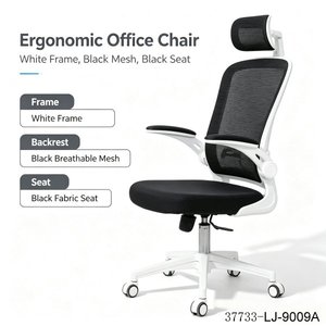 Modern Ergonomic Mesh <b>Office</b> <b>Chair</b> with Adjustable Headrest Armrest <b>White</b> Black Nylon Base 37733-LJ-9009A - Product Image 2