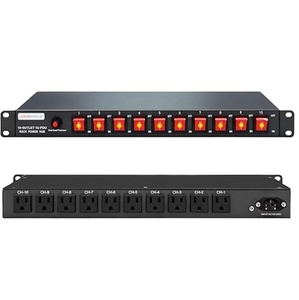 Barre d'alimentation horizontale 1U pour montage en rack, protection contre les surtensions 100V-240V/15A 1800 <span class=keywords><strong>Joules</strong></span>, 10 interrupteurs LED indépendants, PDU pour l'industrie - Product Image 1