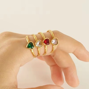 18K Gold Women's Stainless Steel <b>Titanium</b> Steel Fashion Jewelry <b>Rings</b> Colorful Heart-Shaped Flower Design for Parties Children - Product Image 5