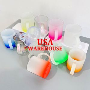 Mug à café en verre transparent givré, 11 oz, vierge, pour sublimation, dégradé ombré, couleurs arc-en-ciel, paillettes, entrepôt USA - Product Image 2