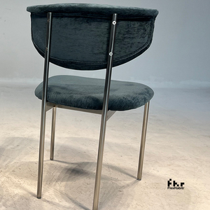 Modern Dark Green Velvet Dining <b>Chair</b> Curved <b>Back</b> Polished Silver Metal Legs for Restaurant Hotel - Product Image 2