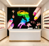 Papier peint mural personnalisé pour nail art, fond noir, décor de manucure coloré, salon de beauté tendance pour mur de salon de manucure