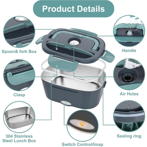 Boîte à lunch chauffante pliable en acier inoxydable 110V/12V/24V 40W-80W, 2 compartiments, chauffe-aliments électrique pour adultes, voiture, camion, travail, voyage - Product Image 3