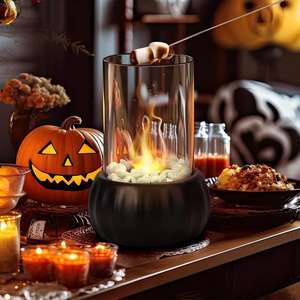 Brasero de Mesa Creativo de Acero Inoxidable con Diseño de Calabaza para Halloween, <span class=keywords><strong>Chimenea</strong></span> de Metal Negro con Piedras y Tapa de Vidrio - Product Image 6