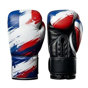 French Flag Cowhide Leather Boxing <b>Gloves</b> Lightweight Professional Training & Sparring <b>Gloves</b> with Hook Loop Closure Unisex - Product Image 1