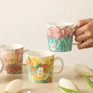 Tulip Cute Round Rabbit Retro New Water Cup For Personal Use Ceramic Coffee Travel Handbag Mug