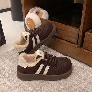 EzeiShoes Baskets pour femmes à semelle épaisse, doublure en toile couleur café, chaudes toutes saisons, chaussures décontractées, semelle intermédiaire en TPU, semelle extérieure en PU, couleur unie - Product Image 2