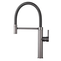 Robinet de cuisine monocommande pressurisé à montage sur plan, avec douchette extractible, anti-éclaboussures, à ressort, pour eau froide et chaude, pour évier, modèle international