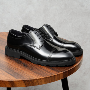 Scarpe Derby <span class=keywords><strong>alte</strong></span> da uomo con spesse Sole a tre punti in vera pelle intagliata in stile britannico Brogue lucido formale - Product Image 3