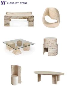 Luxueuze ronde salontafel/podest/voetstuk/middentafel van natuurlijk travertijnmarmer in moderne stijl voor woonkamermeubilair - Product Image 5