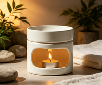 Brûleur de cire minimaliste en céramique noire, diffuseur d'huiles essentielles pour aromathérapie avec bougie chauffe-plat pour spa à domicile