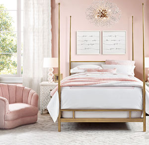 Lit à baldaquin, ensemble de meubles de chambre à coucher, lit double confortable avec poteaux en métal, meubles personnalisables fabriqués par une usine professionnelle - Product Image 6