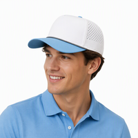 Casquette de camionneur personnalisée perforée au laser, casquette de baseball sportive respirante à 5 panneaux à profil haut découpée au laser avec logo personnalisé