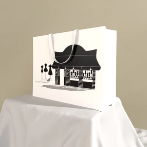 Sacchetto regalo di carta bianca di lusso con manico a nastro in cartone bianco per abbigliamento con candela artigianale carta artistica - Product Image 5