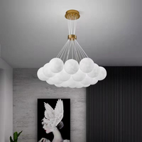 Lampe suspendue boule de verre style bulle, Lampe de salon lune, Lampe de chambre créative en verre style crème français nordique