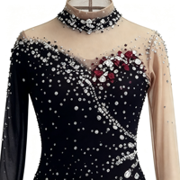 Robe de patinage artistique pour filles, dégradé noir et bordeaux, dos ouvert en V profond, avec strass et maille, pour concours de danse sur glace